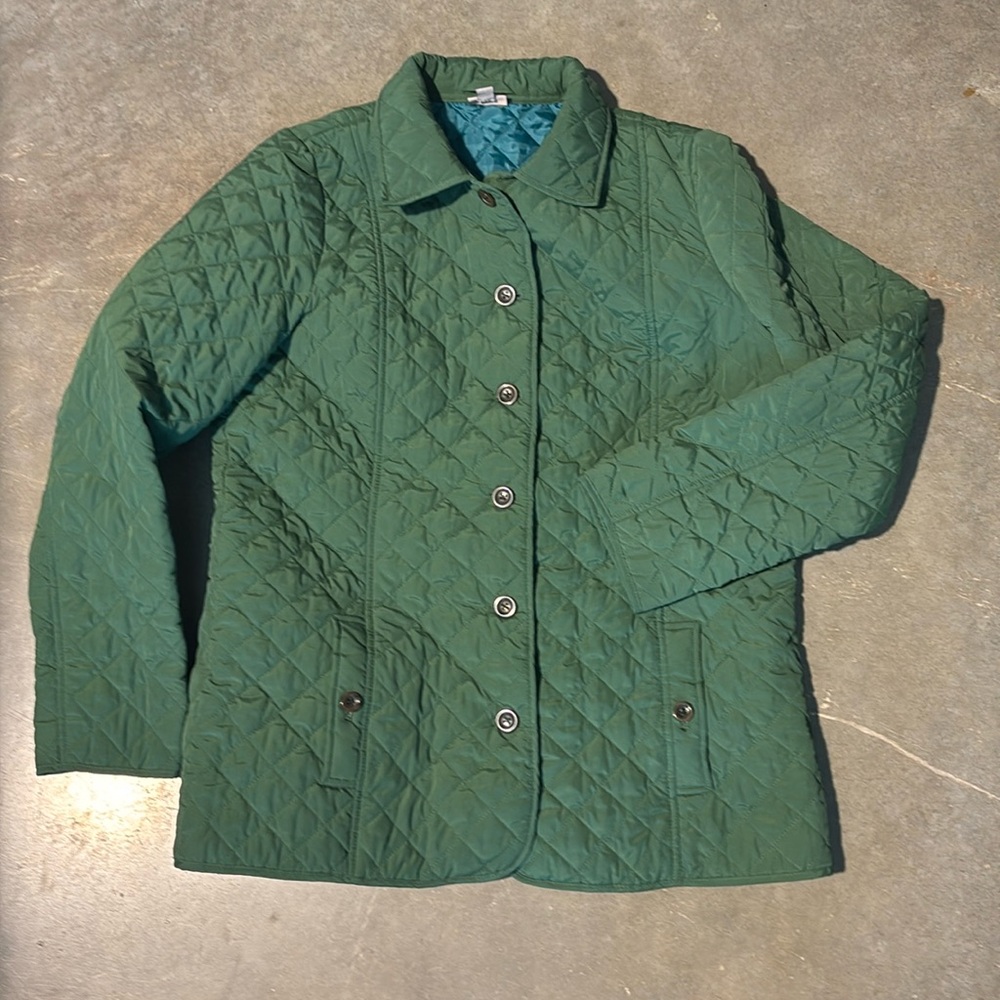 Emerald Green J.Jill Large Diamond Quilted Light Jacket